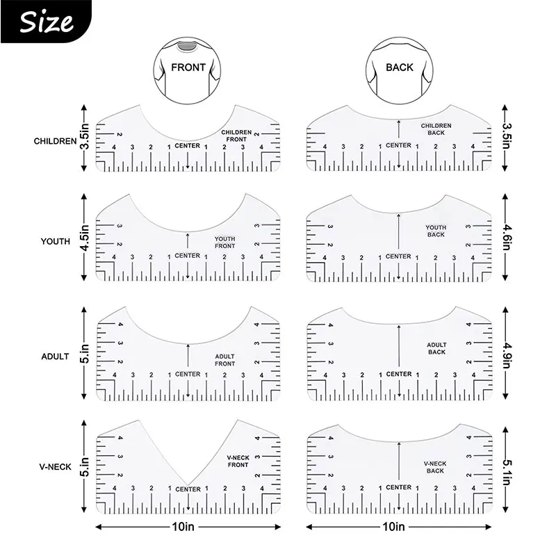8Pcs Tshirt Ruler, T Shirt Alignment Tool, Acrylic T-Shirt Ruler Guide to Center Designs for Vinyl and HTV Alignment Tool
8Pcs Tshirt Ruler, T Shirt Alignment Tool, Acrylic T-Shirt Ruler Guide to Center Designs for Vinyl and HTV Alignment Tool