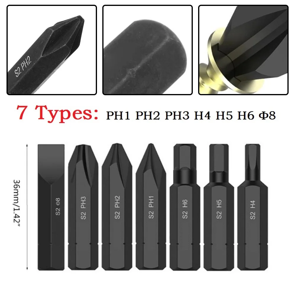 7pcs 36mm Hex Shank Impact Electric Cross Screwdriver Bits High Hardness Magnetic Screwdriver Bits PH1/PH2/PH3/H4/H5/H6/Φ8
7pcs 36mm Hex Shank Impact Electric Cross Screwdriver Bits High Hardness Magnetic Screwdriver Bits PH1/PH2/PH3/H4/H5/H6/Φ8