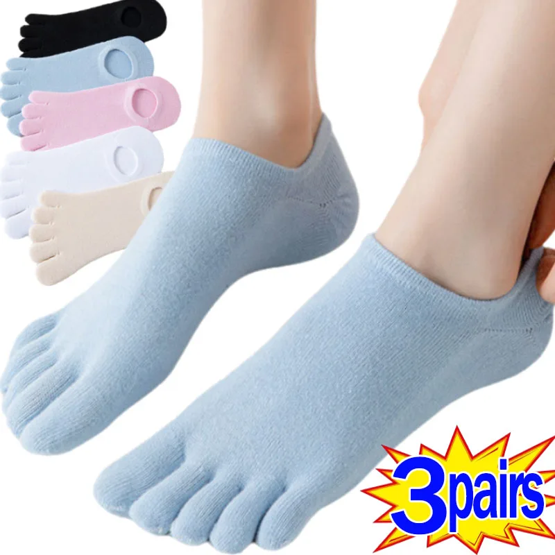 

1/3pairs Summer Invisible Toe Socks Woman Girl Cotton Thin Solid Soft Shallow Mouth Breathable Deodorant Show Five Finger Socks