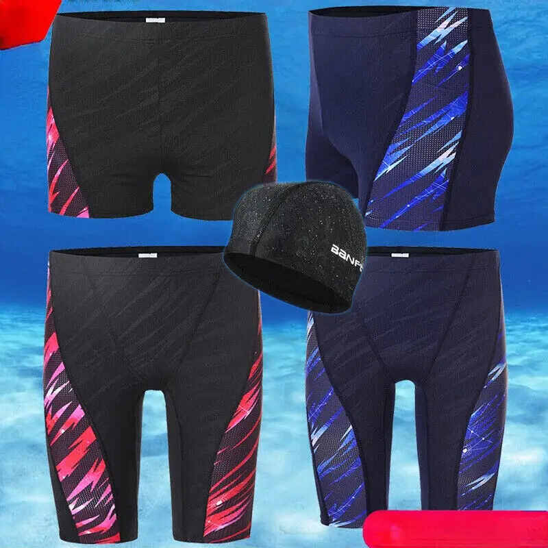 

Men's Swimming Trunks Professional Shorts Swimming Caps Competition Chlorine-resistant Men Jammers Training Plus Size Pants