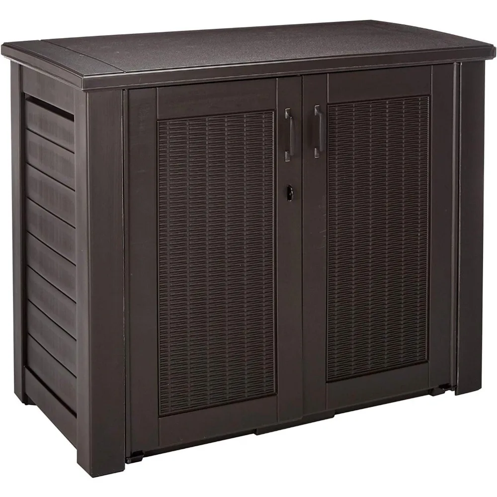 Patio Chic Resin Weather Resistant Outdoor Storage Deck Box Garden Buildings 123 Gal. Black Oak Rattan Wicker Basket Weave Shed
Patio Chic Resin Weather Resistant Outdoor Storage Deck Box Garden Buildings 123 Gal. Black Oak Rattan Wicker Basket Weave Shed