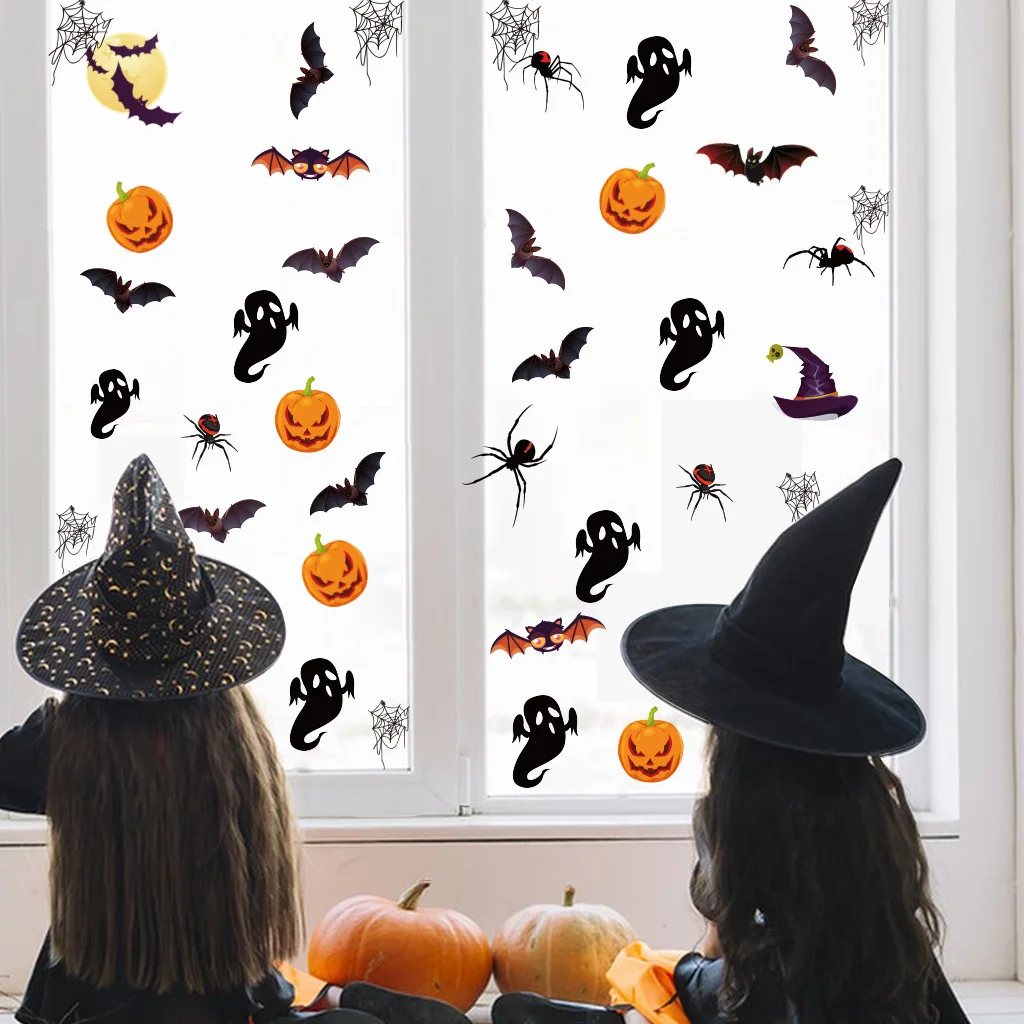

Halloween Window Clings Stickers, Spider Bat Spooky Pumpkin Witch Decals, Happy Halloween Decorations for Party Glass 2022