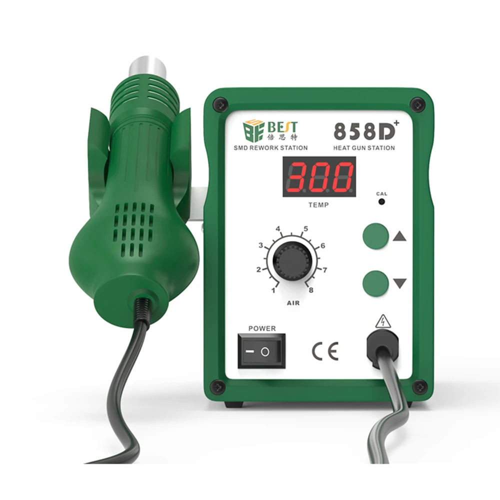 BST-858D+ Hot Air Gun Soldering Desoldering Lead-Free Spiral Heat Gun Rework Station LED Digital Display For iPhone Phone Repair
BST-858D+ Hot Air Gun Soldering Desoldering Lead-Free Spiral Heat Gun Rework Station LED Digital Display For iPhone Phone Repair