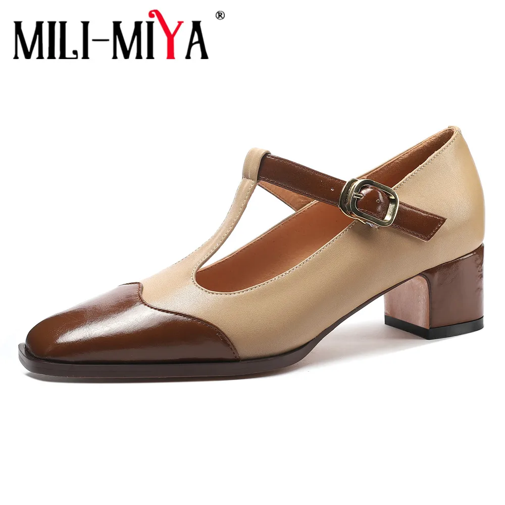 MILI-MIYA Fashion Mixed Color Splicing Women Full Genuine Leather Pumps Round Toe Thick Heels Classic Casual Style Dress Party
MILI-MIYA Fashion Mixed Color Splicing Women Full Genuine Leather Pumps Round Toe Thick Heels Classic Casual Style Dress Party
