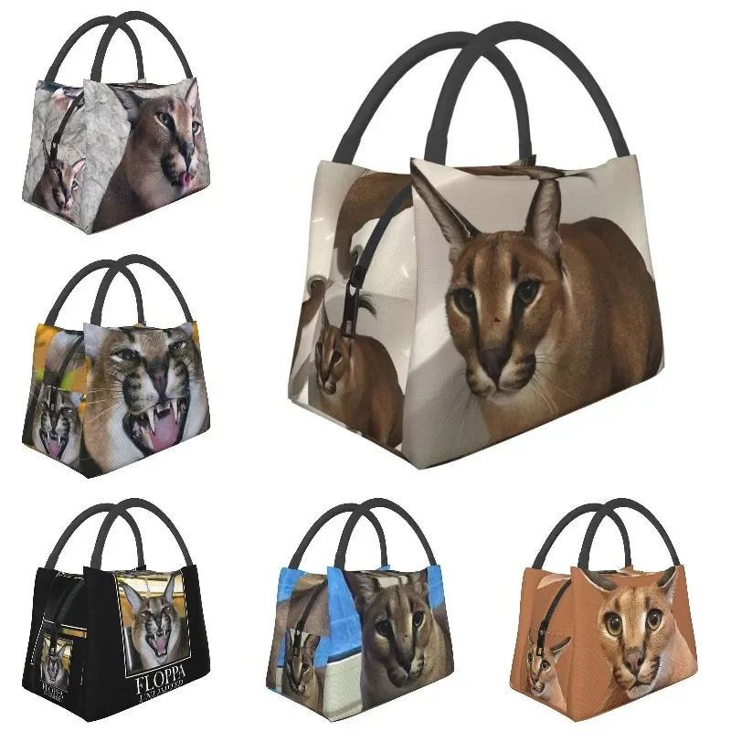 

Floppa Cute Meme Thermal Insulated Lunch Bags Funny Caracal Cat Resuable Lunch Container for Work Travel Storage Meal Food Box