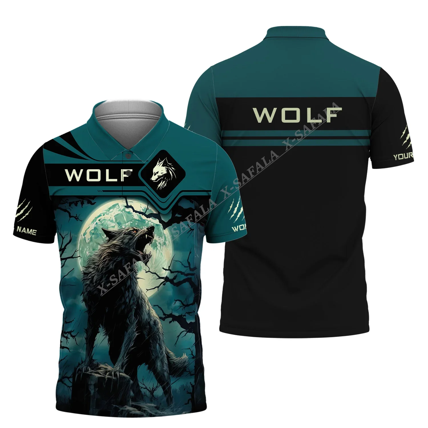 

Wolf Animal Power Custom Name Pattern 3D Printed Men Adult High Quality Polo Sport Shirts Collar Short Sleeve Top Tee