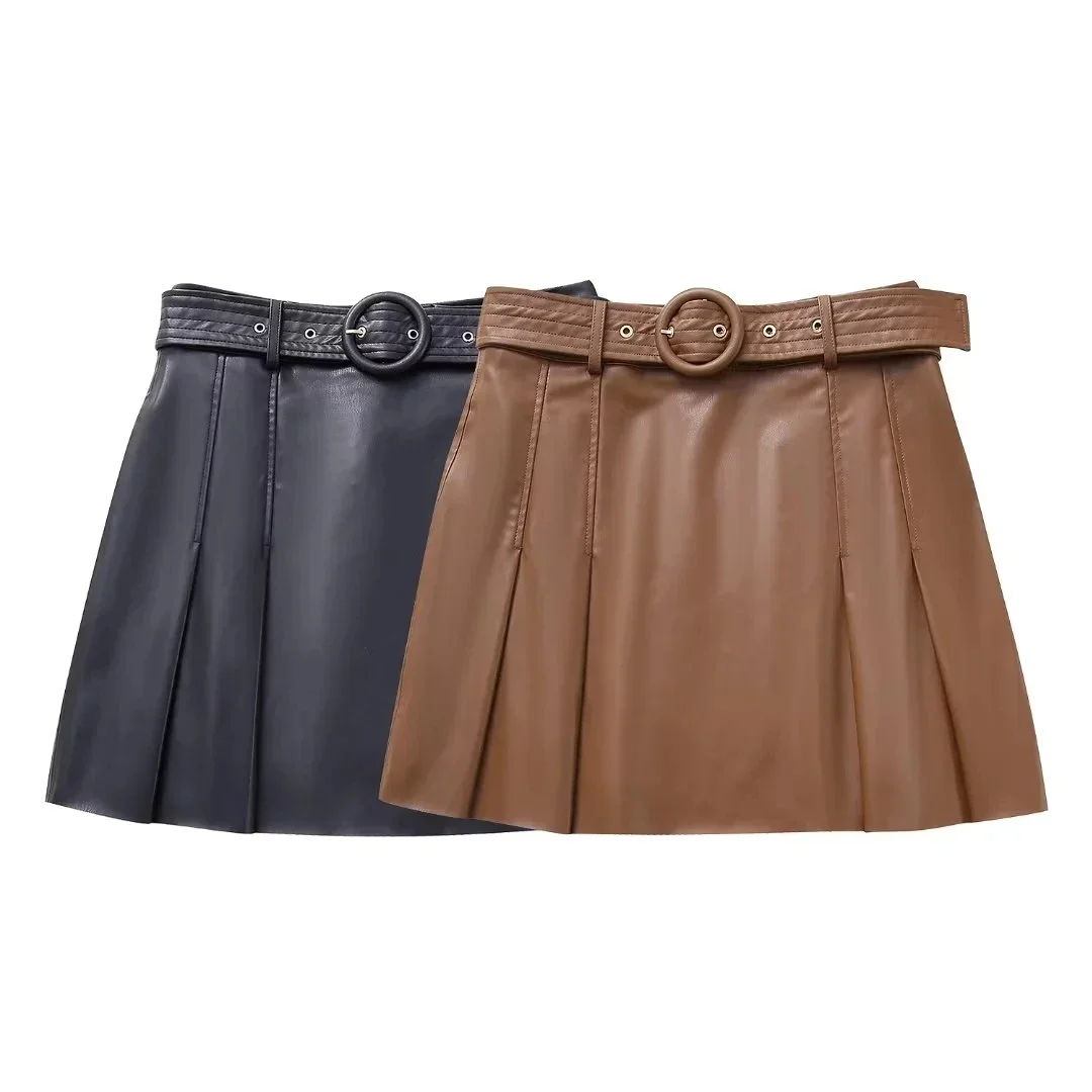 TRAF Female Black Pleated Mini Skirt Fashion High Waist Faux Leather Short Skirts Women Sexy Self Belt Back Zip Club Skirt 2023
TRAF Female Black Pleated Mini Skirt Fashion High Waist Faux Leather Short Skirts Women Sexy Self Belt Back Zip Club Skirt 2023