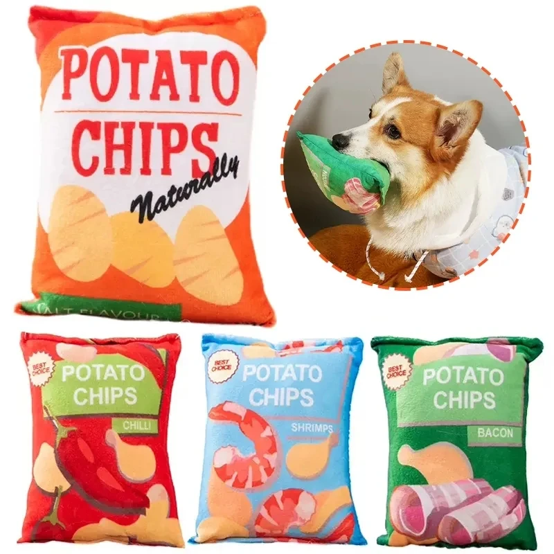 

Squeaky Dogs Toy Potato Chips Bag Shaped Dog Chew Toys Soft Plush Interactive Doggy Cats Toys Plaything Pet Dog Accessories