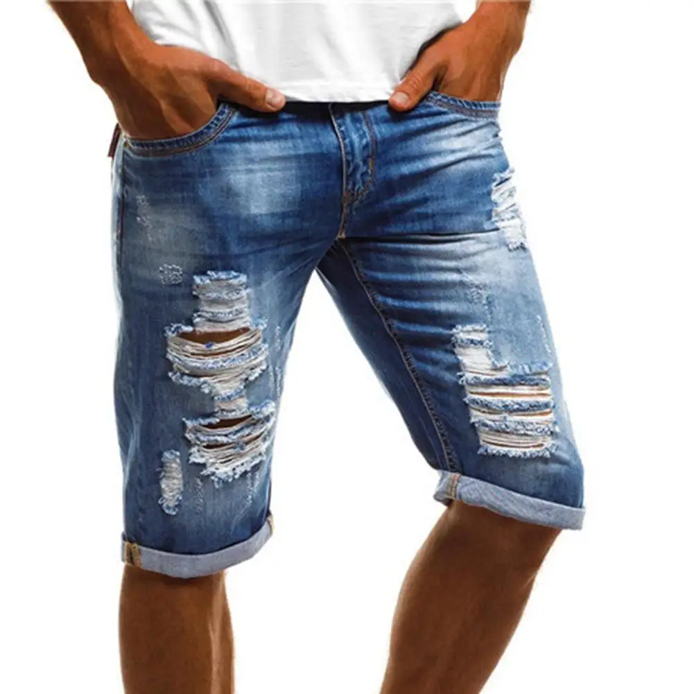 

Men Jeans Shorts Rip Curl New Fashion Plus Size Vintage Summer Ripped Turn Up Cuff Fifth Pants Denim