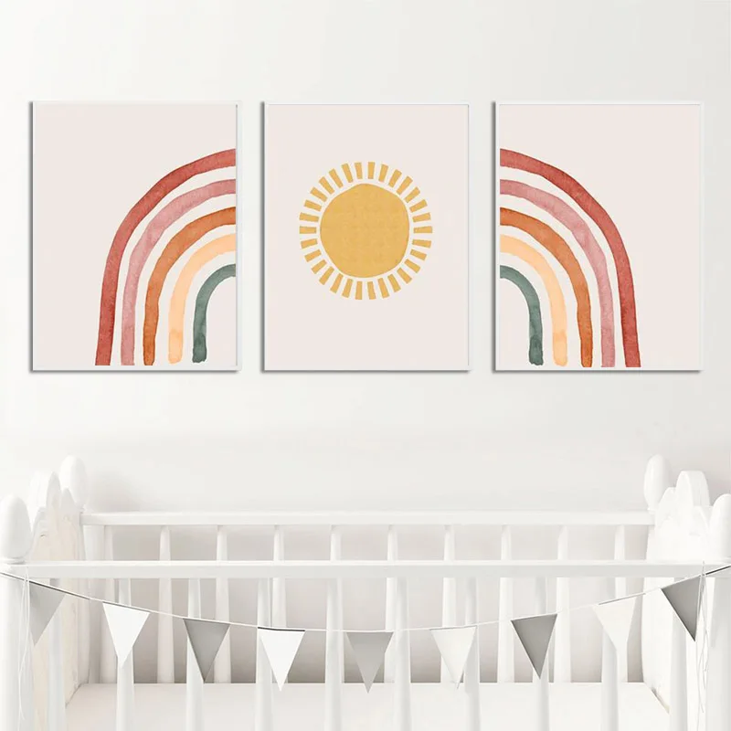 

Nordic Sun Rainbow Canvas Painting Nursery Wall Art Posters and Prints Kindergarten Pictures for Children's Room Kid Room Decor