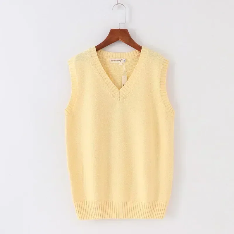 

Women Sleeveless Sweaters Vests Autumn and Winter Knitted Tops Fashion Solid Color V-neck Pullovers Office Lady Knitwear 29875