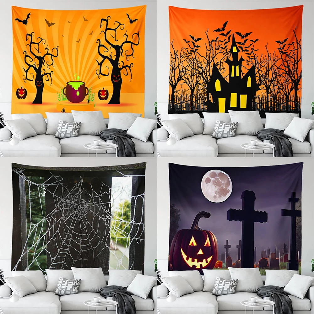 

Halloween horror pumpkin print pattern tapestry home living room bedroom wall decoration background cloth 230x180cm