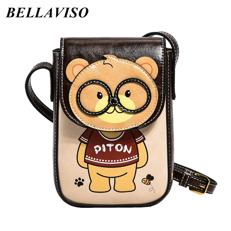 

BellaViso Trendy Women's Mini Crossbody Bag Female's Lightweight Casual Cartoon Bear PU Leather Cellphone Shoulder Bags BLCR-08