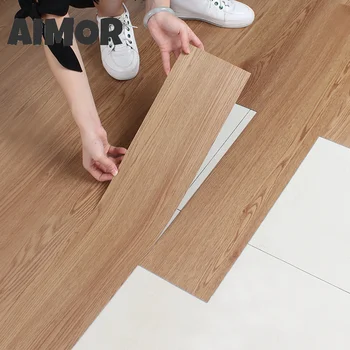 Aimor 두꺼운 자체 접착 바닥 우드 그레인 벽지 3D 벽 스티커, 방수 방 홈 장식, 내마모성, 5 개