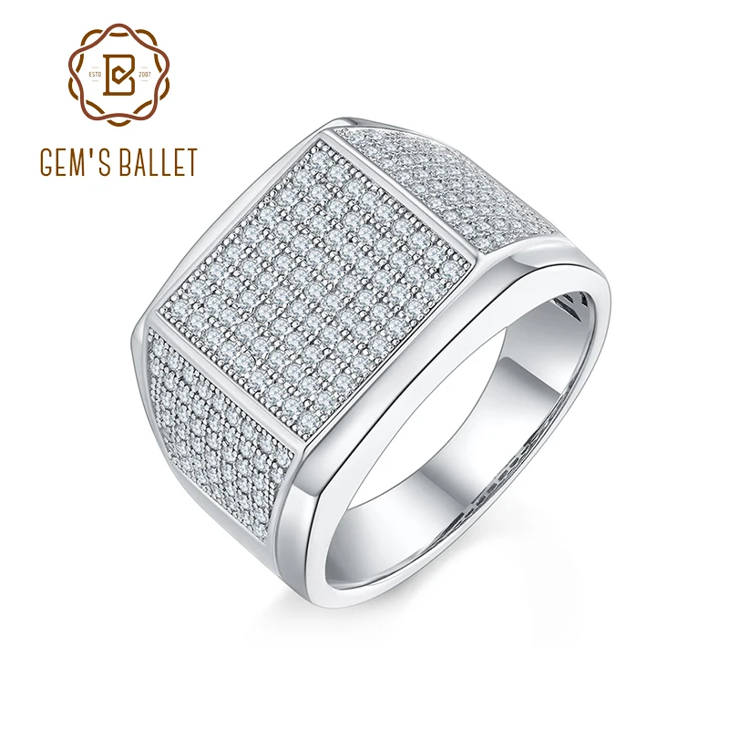 

GEM'S BALLET 925 Sterling Silver Chunky Men's Pinky Ring Moissanite Engagement Rings Hip Hop Rapper Ring Gift For Him
