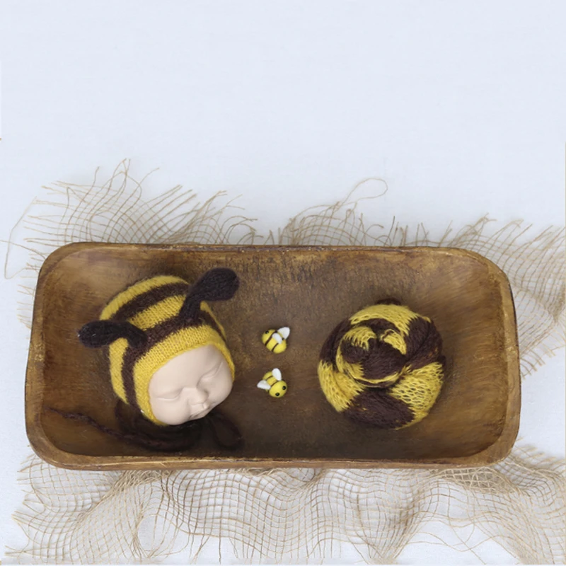 

Newborn Photography Props Wrap Hat Toy Three Pieces Sets Knitted Stretch Mohair Bee Style Wrap Bee Bonnet And Toy Set Photo Prop