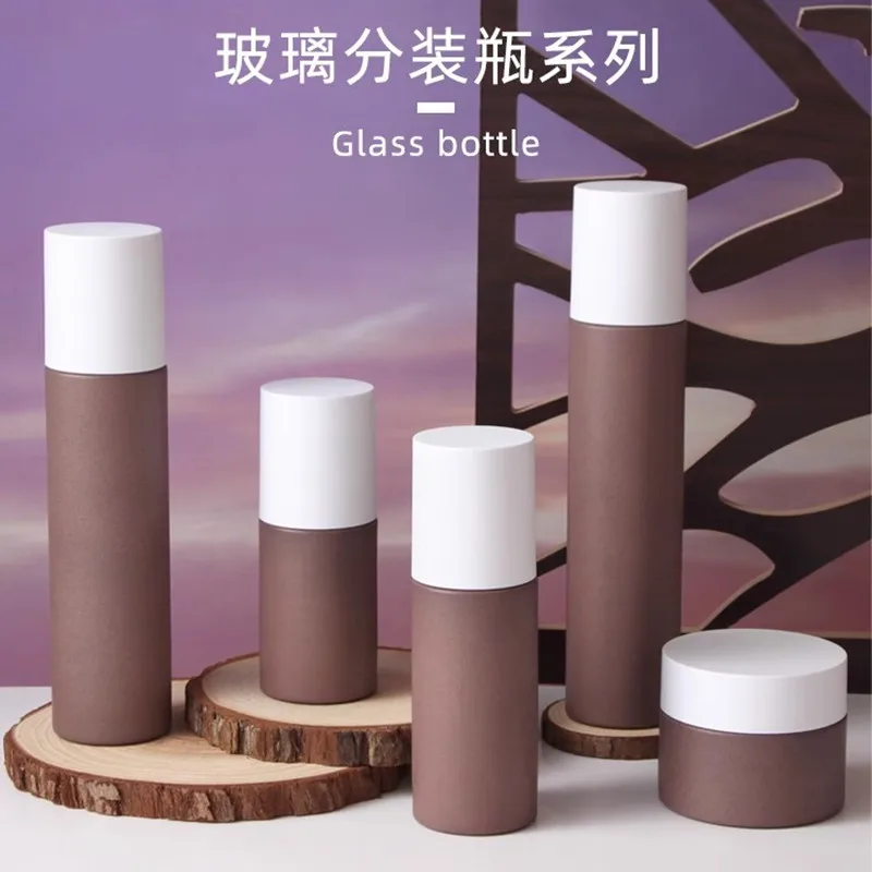 

5pcs New Glass Cosmetic Container Empty Face Cream jar Spray/ Lotion Pump Bottle Essence Bottle Cosmetic Package Set bottles