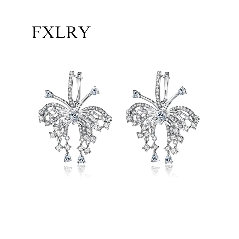 

FXLRY High Quality AAA Cubic Zirconia Geometry butterfly Hoop Earrings For Women Fashion Jewelry