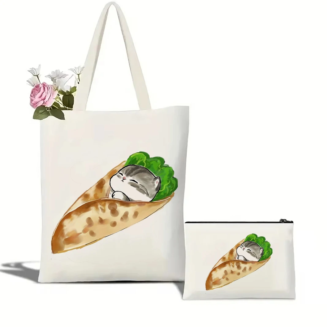 Cute Cats and Food Canvas Tote Bag - Adorable Creativity-Inspired Shoulder Bag 11 S850fb29cd3df41e49e5da9bf88bec75cL
