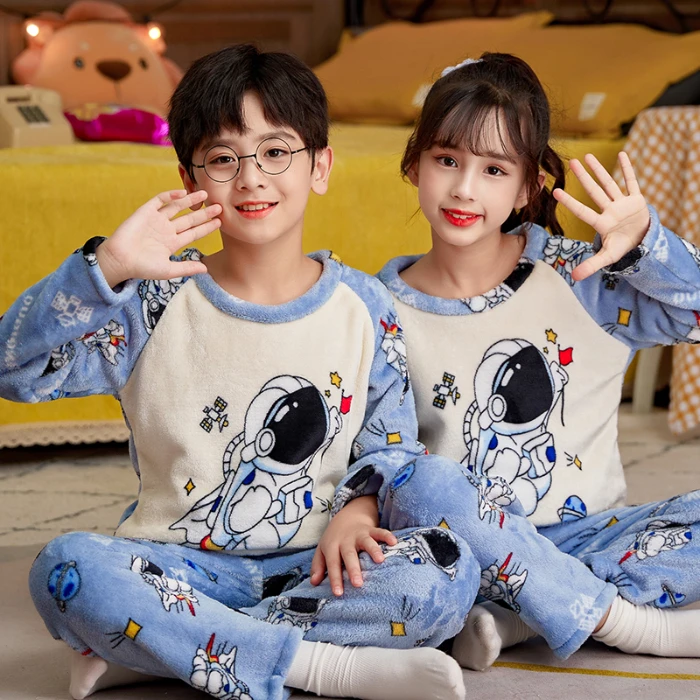 

Children Winter Cartoon Pajamas Flannel Sleepwear Girls Nightwear Coral Fleece Kids Pijamas Homewear Boys Pyjama Teenage Clothes