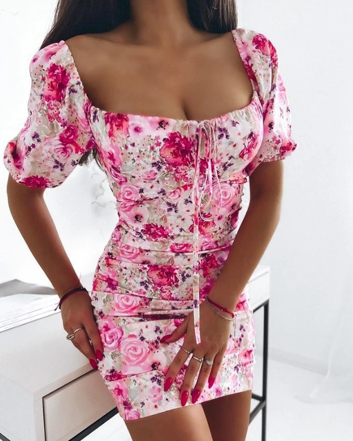 Female Elegant Floral Print Tied Detail Mini Casual Dress Temperament Commuting Summer New Women's Fashion Skinny Pencil Dresses
Female Elegant Floral Print Tied Detail Mini Casual Dress Temperament Commuting Summer New Women's Fashion Skinny Pencil Dresses