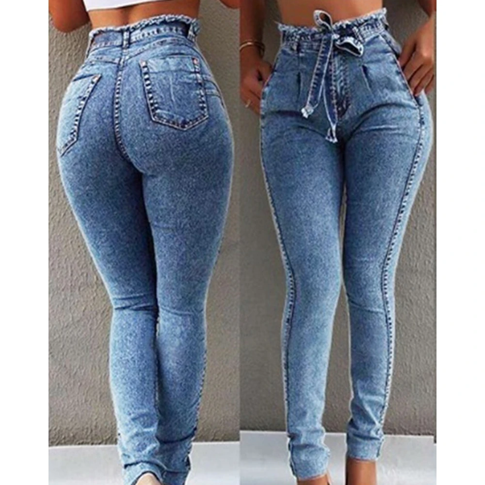 

Casual Lace-up High Waist Women Jeans Lady Washed Skinny Pencil Pants Denim Femme levis Trouses y2k Fashion Korean Style Clothes