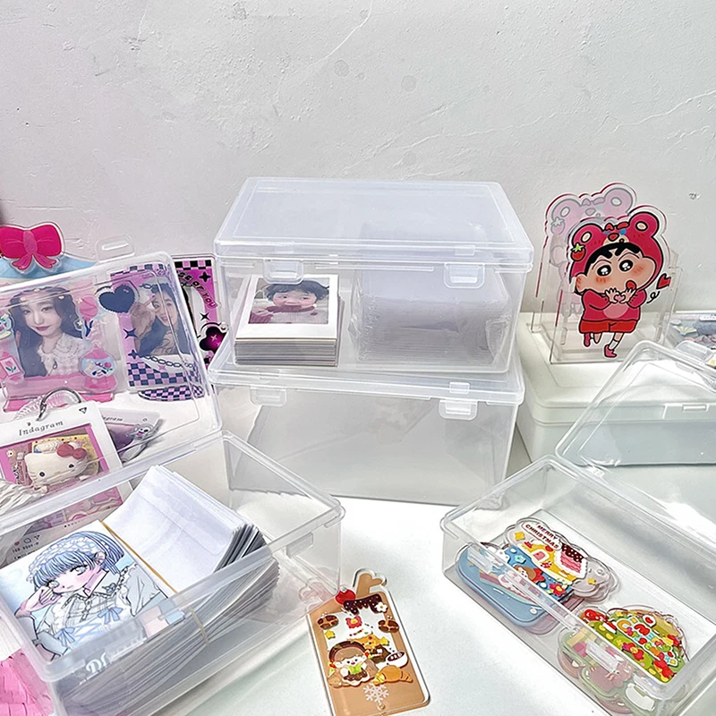 

Прозрачная пластиковая коробка для хранения, 1 шт., настольный органайзер для хранения фотокарт, мелких предметов, поделок