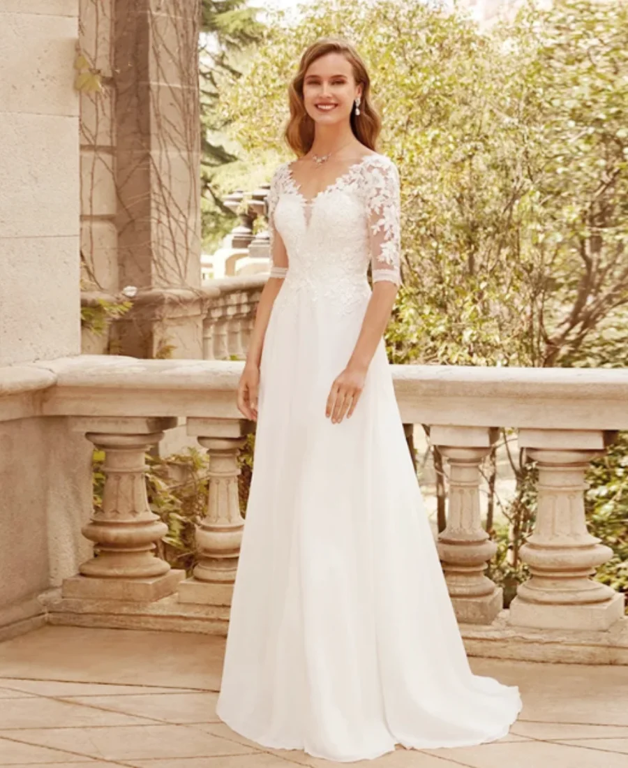 Wedding Dress Chiffon Train robe de mariée bohème For Bride Elegant Half Sleeves Bridal Dresses Delicate Lace Appliques
Wedding Dress Chiffon Train robe de mariée bohème For Bride Elegant Half Sleeves Bridal Dresses Delicate Lace Appliques