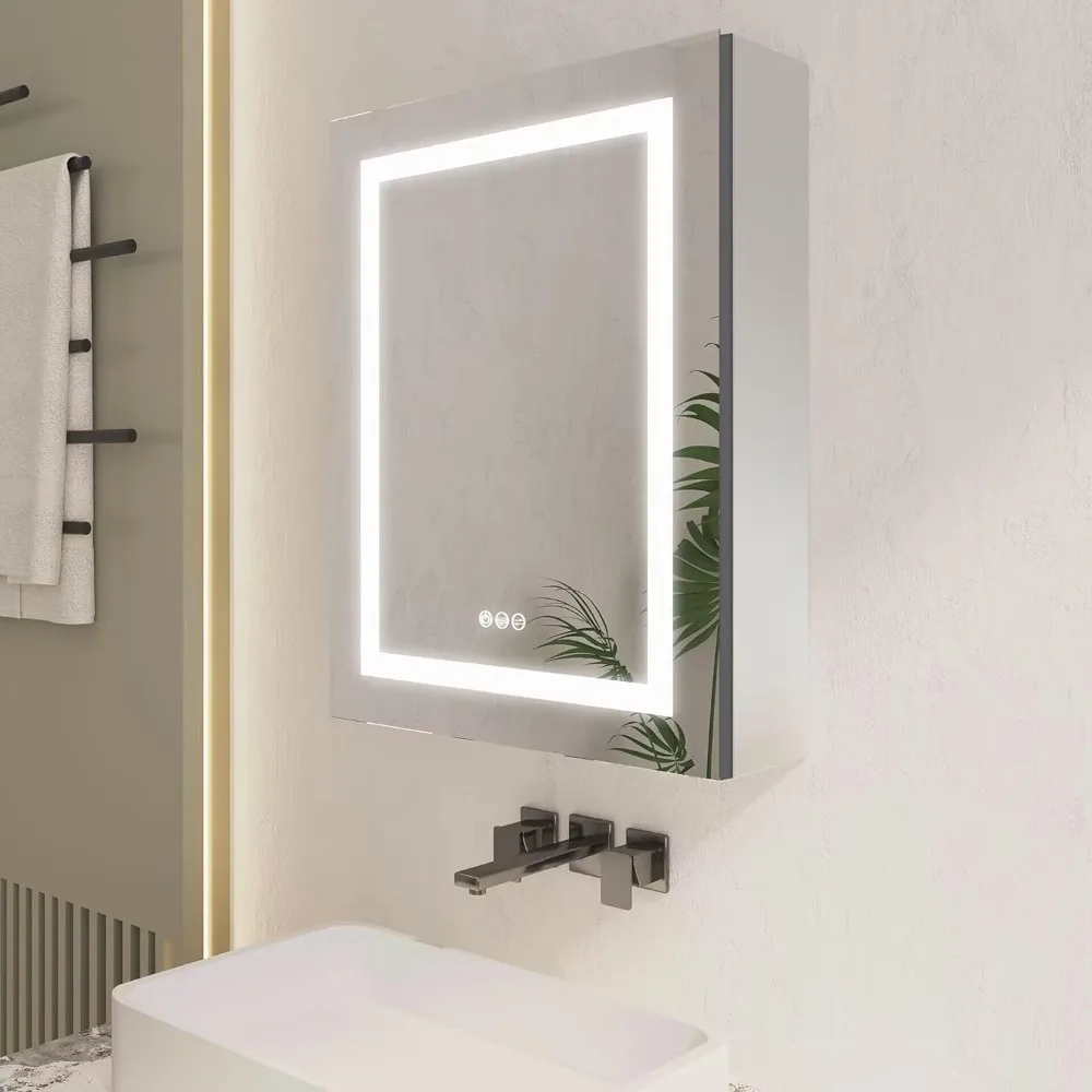 

Аптечка для ванной комнаты с зеркалом, Настенный Шкафчик с лампочками, холодный белый цвет, зеркальные шкафы индуктивности