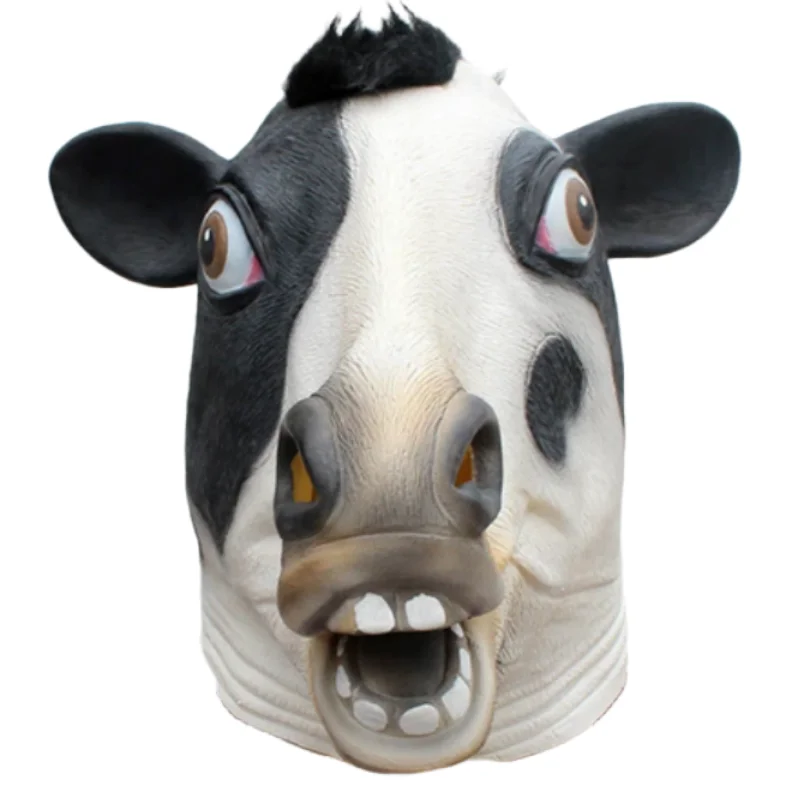 

Cow Mask Animal Head Mask Funny Masquerade Party Black Cow Latex Costume Adults Halloween Christmas Holiday Festival Gifts