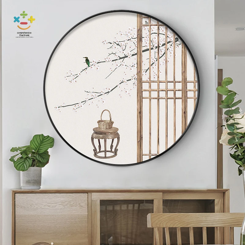 

New Chinese Style Home Entry Entrance Painting Corridor Aisle Wall Mural Ancient Style Flower and Bird Pipa Circular Hanging