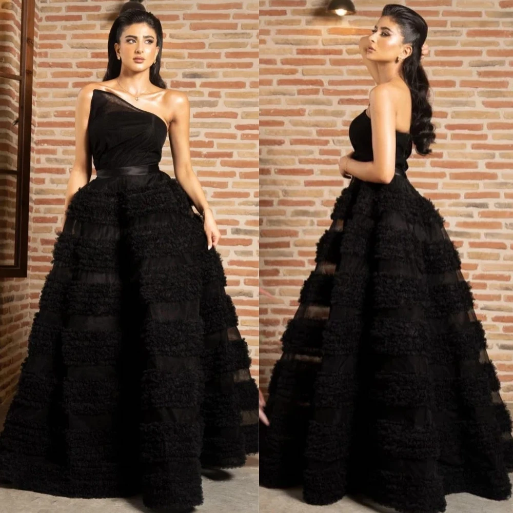 

Prom Dress Evening Net Pleat Homecoming A-line Strapless Bespoke Occasion Gown Long Dresses Saudi Arabia