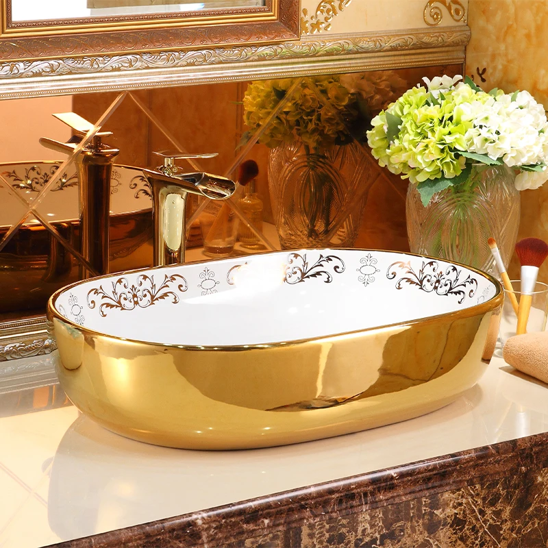 

Ceramic Table Basin Art Basin Oval European Style Bathroom Inter-Platform Basin Washbasin Modern Simple Retro Sink