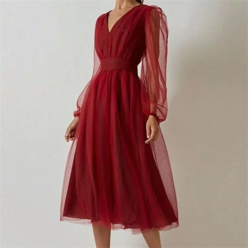 Sexy Burgundy Midi Wedding Dress For Women Elegant Puff Long Sleeve Evening Party Gown Ladies Patchwork Tulle Graduation Dresses
Sexy Burgundy Midi Wedding Dress For Women Elegant Puff Long Sleeve Evening Party Gown Ladies Patchwork Tulle Graduation Dresses