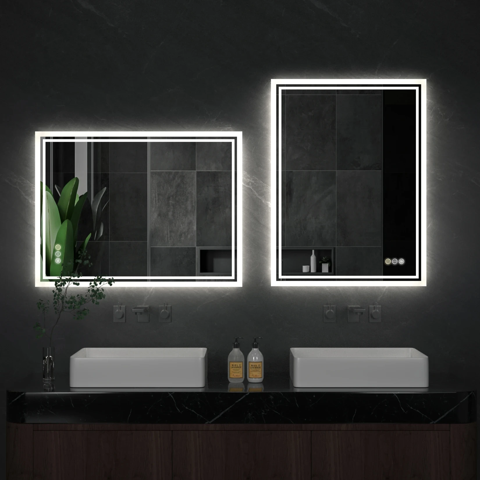 

Square LED Backlit Mirror Bathroom Vanity with Lights,Anti-Fog,Dimmable,CRI90+,Touch Button,Water Proof,Horizontal/Vertical