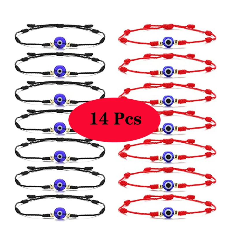 14 шт. браслет Счастливый синий глаз для женщин и мужчин 7 узлов плетеная веревка