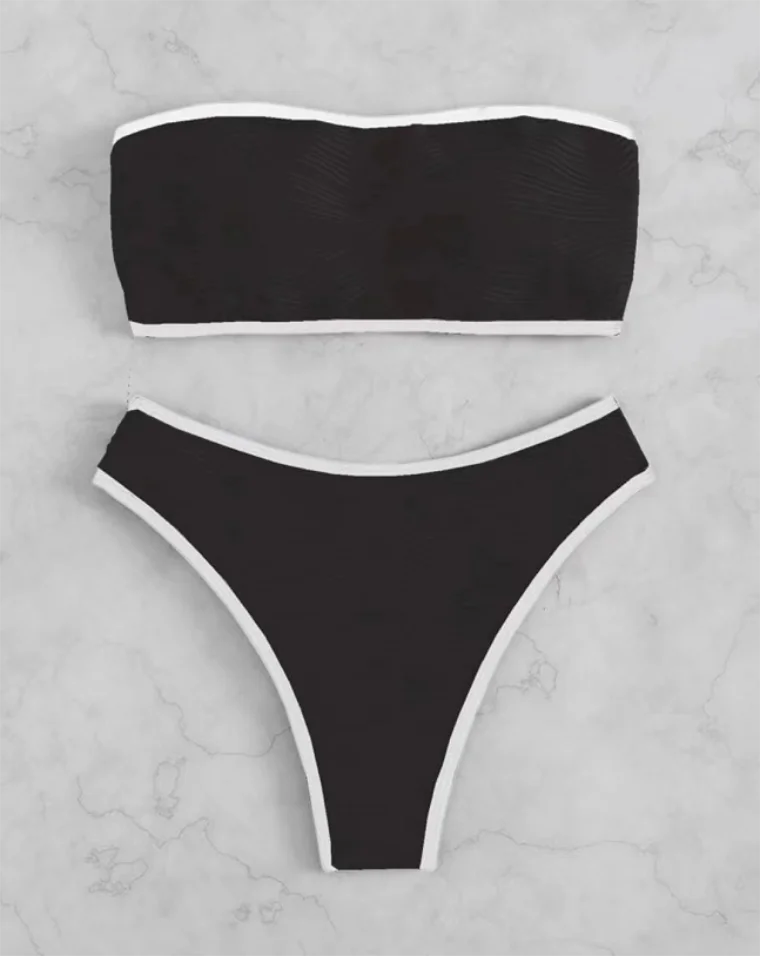

Contrast Binding Bandeau Bikinis 2023 Women Sexy Thong Swimsuit Push Up Swimwear Female Bathing Suit Swimming Summer Beachwear