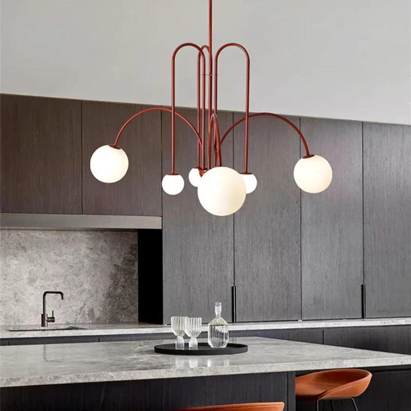 

Postmodern Designer Milky White Glass Ball Chandelier For Kitchen Dining Table Living Room Hanging Lamp Decor Led Light Fixtures
