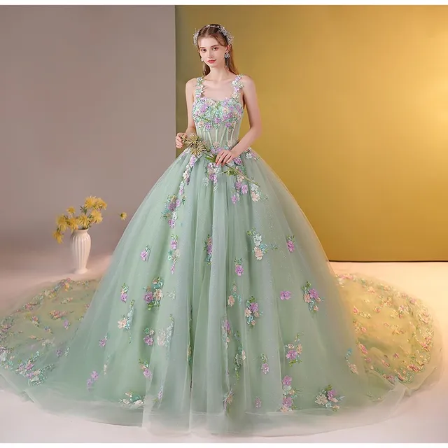 Robe de Quinceanera à bretelles spaghetti pour femmes, robes de soirée, robe de Rhdouce, dentelle de luxe, zones de Rhélégantes, quoi que ce soit, nouveau, 2024 1