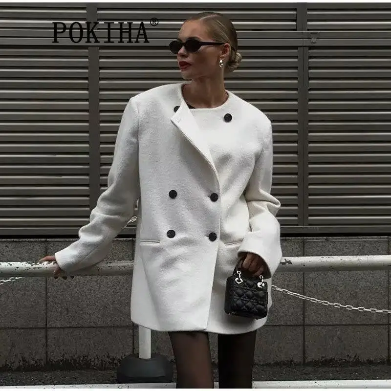Pokiha Winter Fashion Elegant Double Breasted Women Woolen Coat Vintage Long Sleeve With Pockets Female Outerwear Chic Overcoat
Pokiha Winter Fashion Elegant Double Breasted Women Woolen Coat Vintage Long Sleeve With Pockets Female Outerwear Chic Overcoat