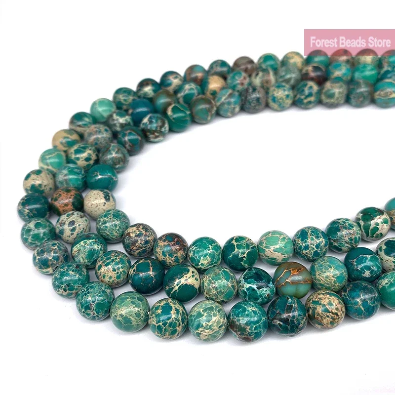 

Natural Green Sea Sediment Turquoise Imperial Jasper Gemstone Round Beads Diy Bracelet for Jewelry Making 15" Strand 6 8 10MM