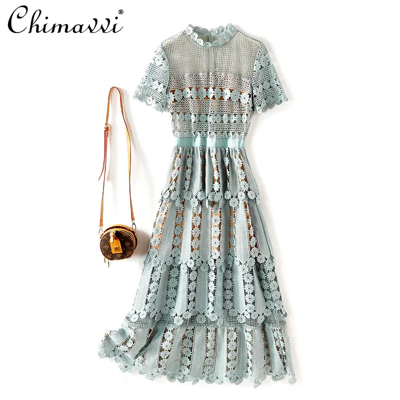 High-End Heavy SP Style Women's Clothing Fashion Multi-Layer Cake Maxi Dress Blue Green Lace High Waist Slimming Elegant Dress
High-End Heavy SP Style Women's Clothing Fashion Multi-Layer Cake Maxi Dress Blue Green Lace High Waist Slimming Elegant Dress