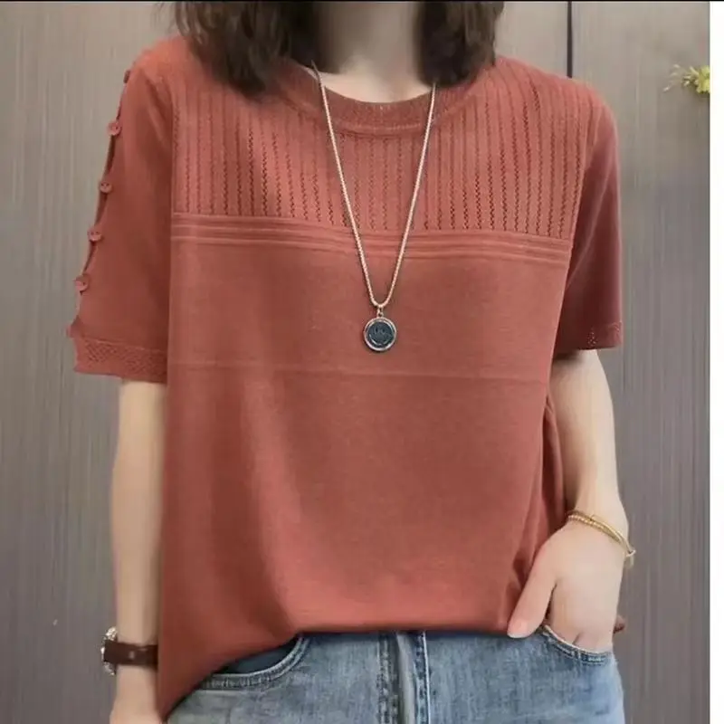 Basic Shirt Women's O-Neck Slim T-shirt Short Sleeve T-shirt Women's Casual Elastic T-shirt Top Korean Knitted Hollow Out YC188
Basic Shirt Women's O-Neck Slim T-shirt Short Sleeve T-shirt Women's Casual Elastic T-shirt Top Korean Knitted Hollow Out YC188