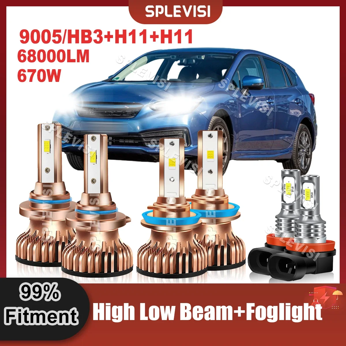 

Car Fitment LED Headlight High Low Beam Foglight 9005+H11+H11 Bulbs For Subaru Impreza 2015 2016 2017 2018 2019 2020 2021 2022