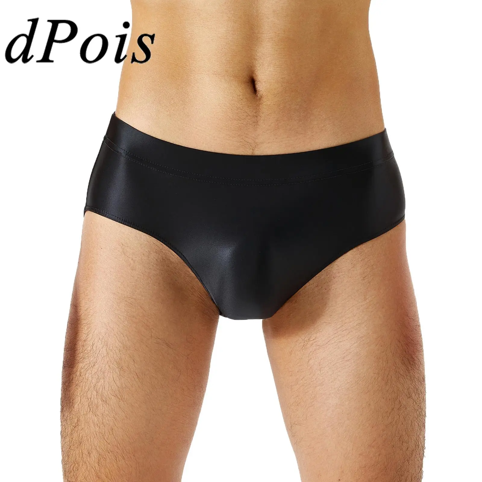 

Men's Oil Smooth Low Rise Briefs Glossy Lingerie Males Solid Color Elastic Waistband Panties Underpants Underwear Swimwear
