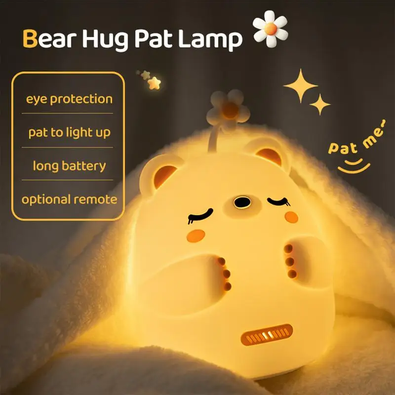 

Bear Lamp USB Rechargeable Cute Night Lamp Brightness Adjustable Cute Hug Bear Lamps Timing Function Silicone Light For Kidsroom