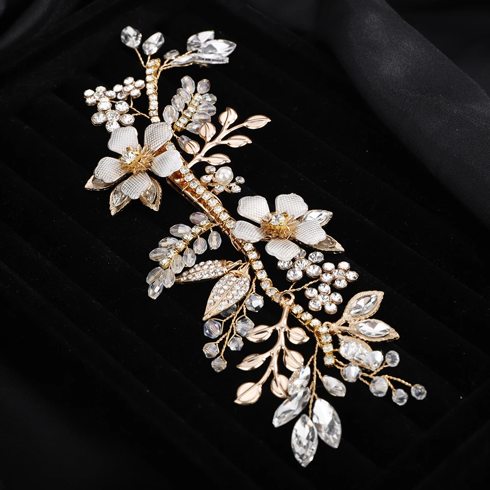 Gold Rhinestone Flower Leaves Wedding Hair Accessories Crystal Bridal Hair Clips Fashion Bride Headpiece Party Headdress Tiaras 8 S8535a836fbed4380b58e926bc24fef84B