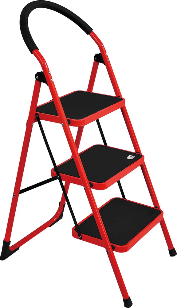 

【 Manufacturer's low-priced hot selling 】 3-step round handrail steel pipe ladder/household folding ladder/iron ladder/herringbo