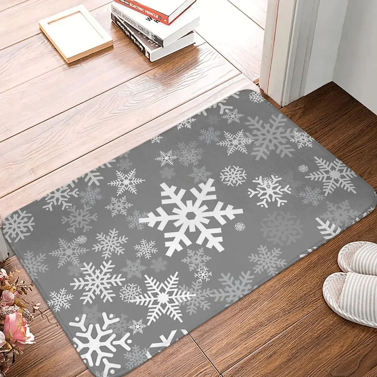 

Non-slip Rug Doormat Kitchen Mat Merry Christmas New Year Santa Claus Elk Snowflake Grey Balcony Carpet Indoor Decorative