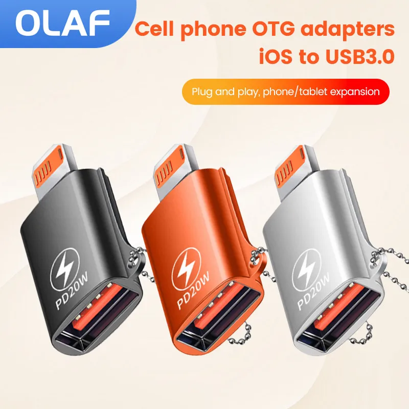 

Olaf 20W OTG Adapter Lightning Male To USB Female Connector For iPhone 14 13 12 Pro iPad IOS USB 3.0 Adapters For iOS 13 Above
